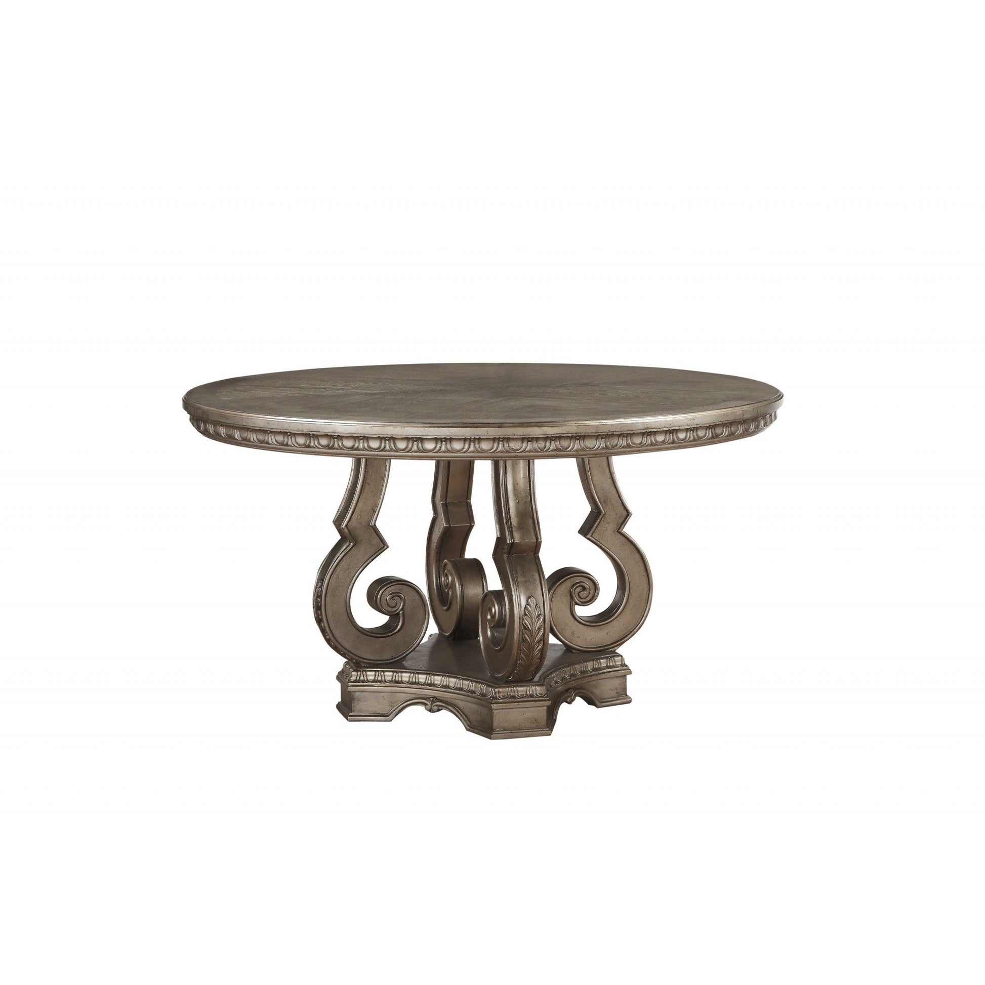 HomeRoots 60" x 60" x 30" Dining Table In Antique Champagne Finish