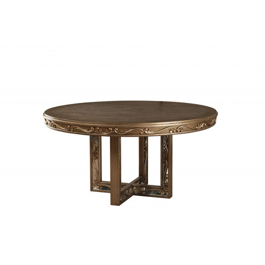 HomeRoots 60" x 60" x 30" Poplar Dining Table In Antique Gold