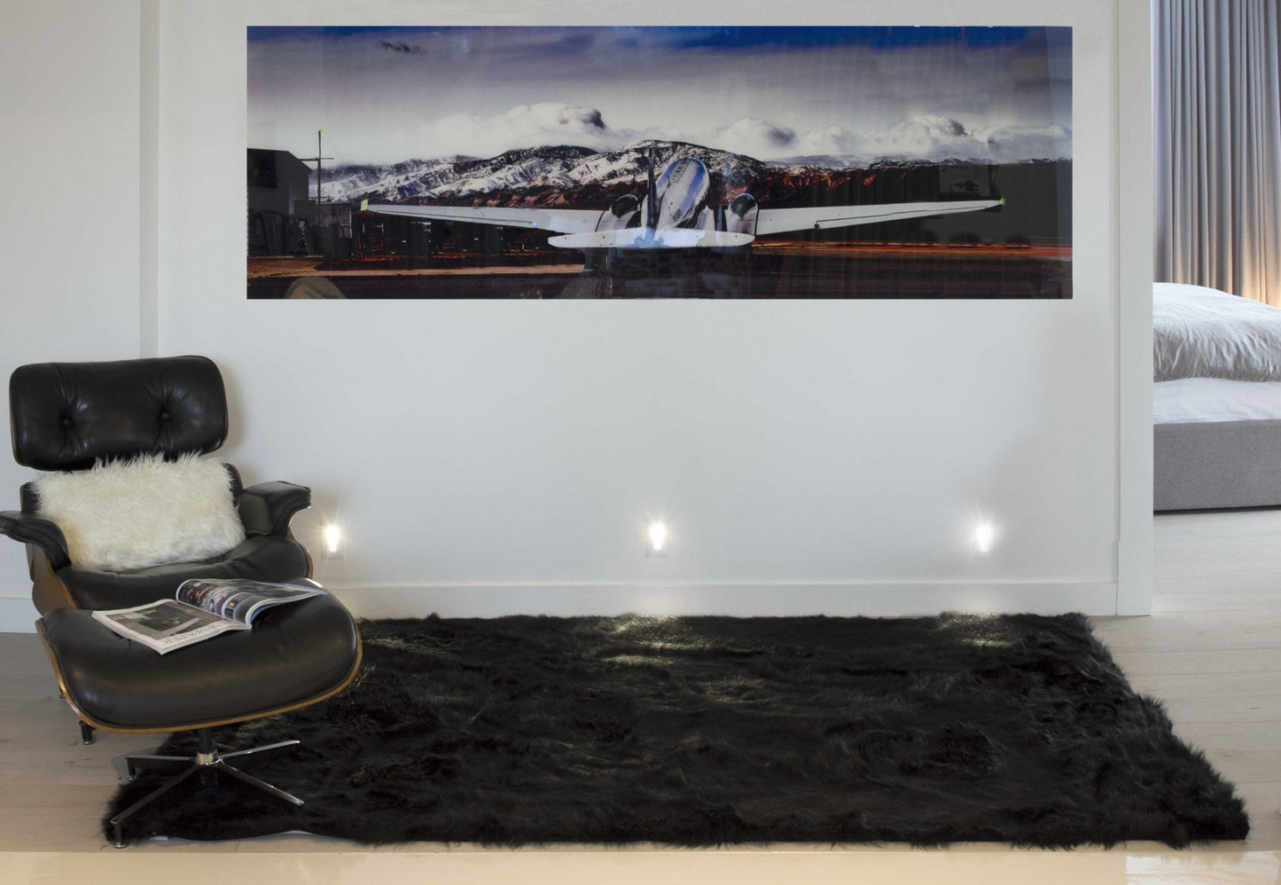 HomeRoots 60" x 96" Sheepskin Rug or Throw in Black Finish