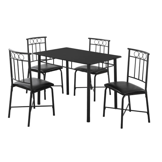 HomeRoots 61.5" X 73.5" X 101" Black Metal Foam Polyurethane Leather Look Polyes Dining in Set of Five