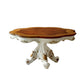 HomeRoots 62" x 62" x 31" Poly-Resin Dining Table With Single Pedestal in Antique Pearl and Cherry Oak Finish