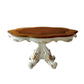 HomeRoots 62" x 62" x 31" Poly-Resin Dining Table With Single Pedestal in Antique Pearl and Cherry Oak Finish