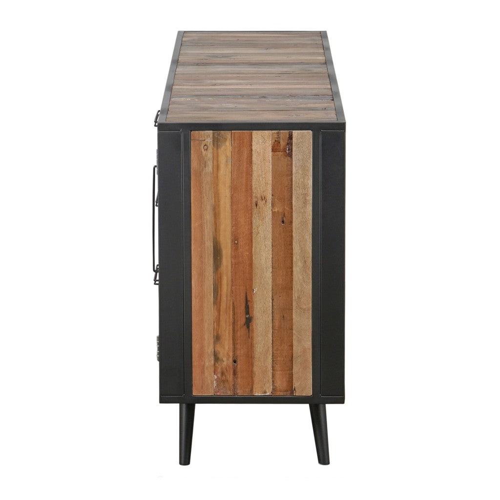 HomeRoots 63" Modern Rustic Black Natural And Rattan Buffet Server