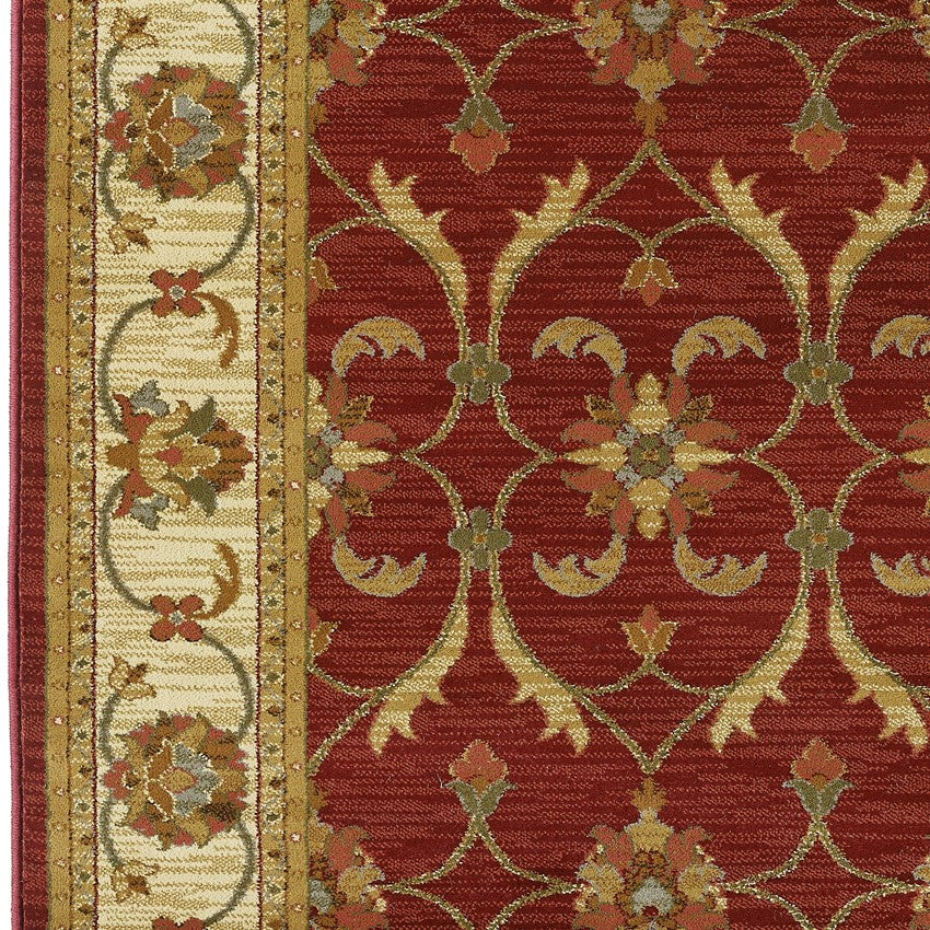 HomeRoots 63" x 91" Red or Ivory Polypropylene Rug