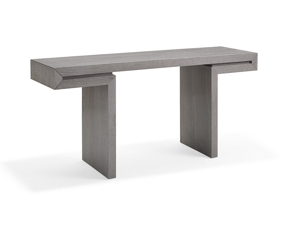 HomeRoots 63" x 15" x 35" Oak Veneer Console in Grey Finish