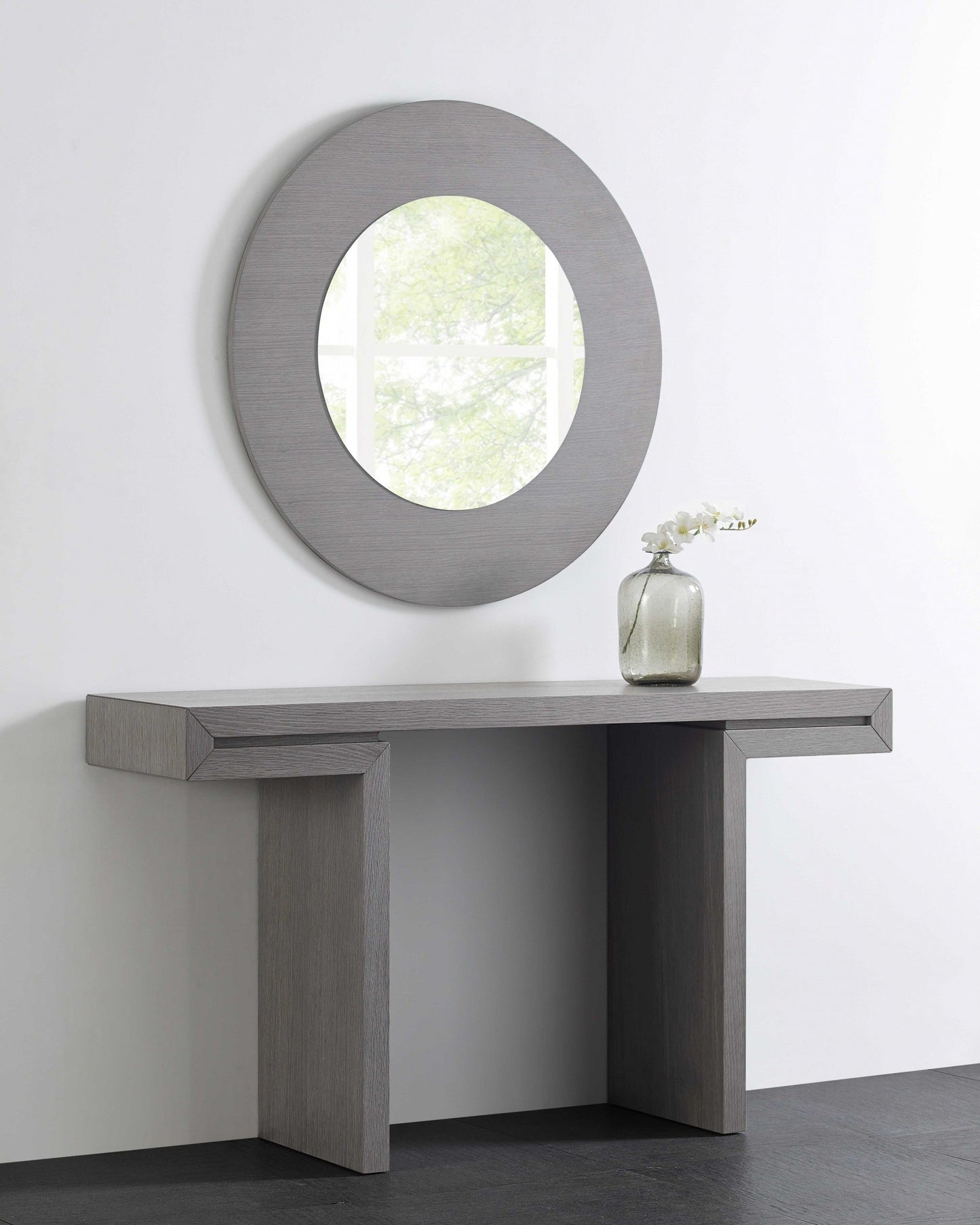 HomeRoots 63" x 15" x 35" Oak Veneer Console in Grey Finish