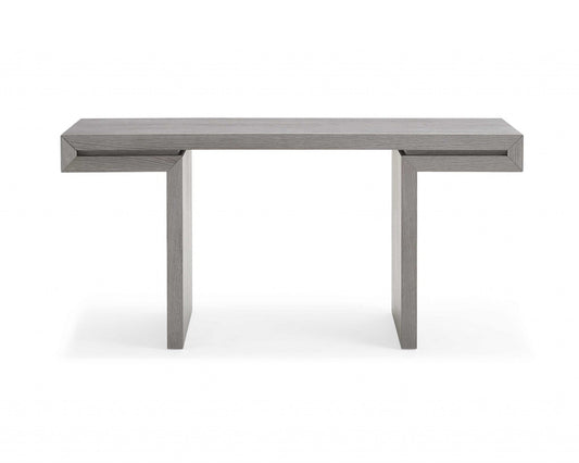 HomeRoots 63" x 15" x 35" Oak Veneer Console in Grey Finish