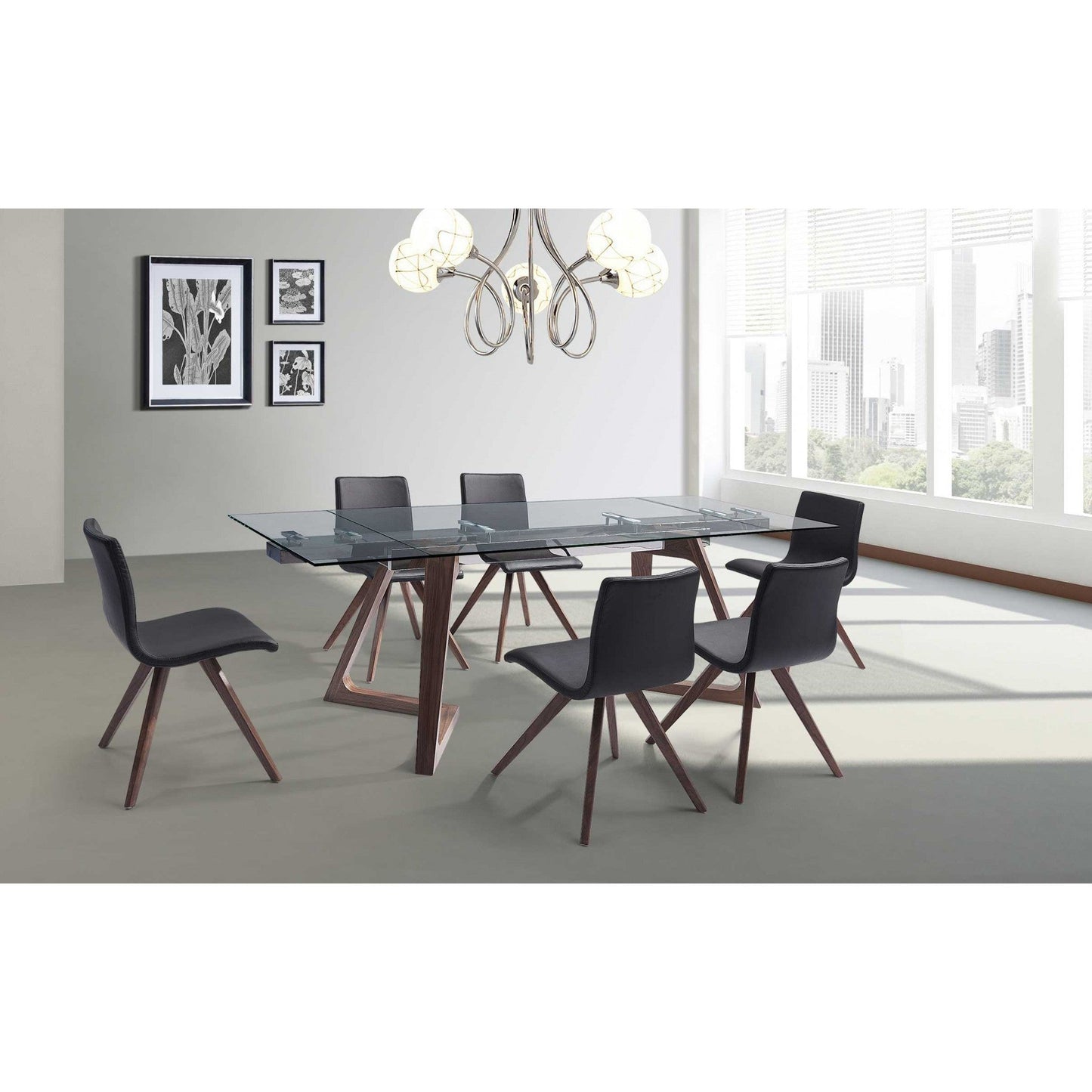 HomeRoots 63" x 35" x 30" Glass Extendable Dining Table In Walnut Finish