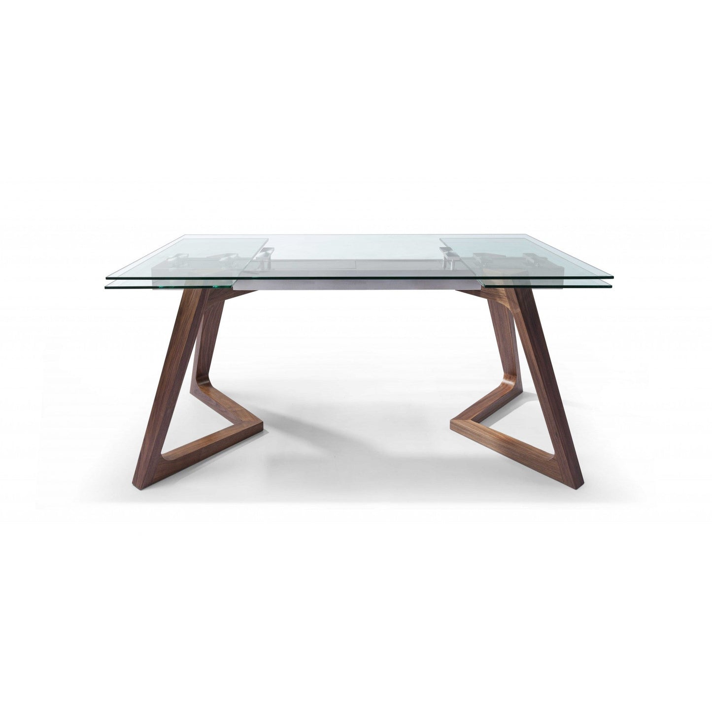 HomeRoots 63" x 35" x 30" Glass Extendable Dining Table In Walnut Finish