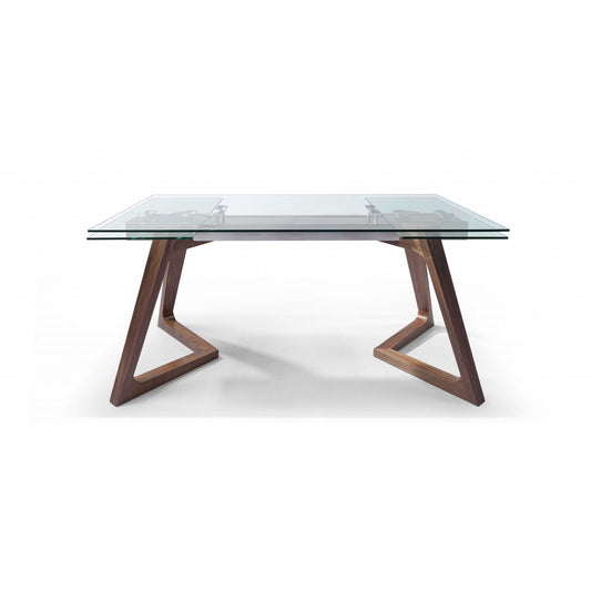 HomeRoots 63" x 35" x 30" Glass Extendable Dining Table In Walnut Finish