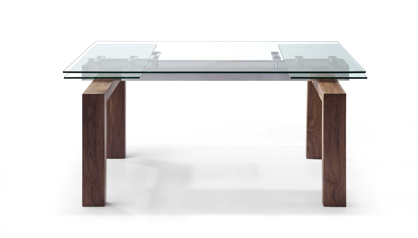 HomeRoots 63 x 35 x 30 Walnut Solid Wood Extendable Dining Table