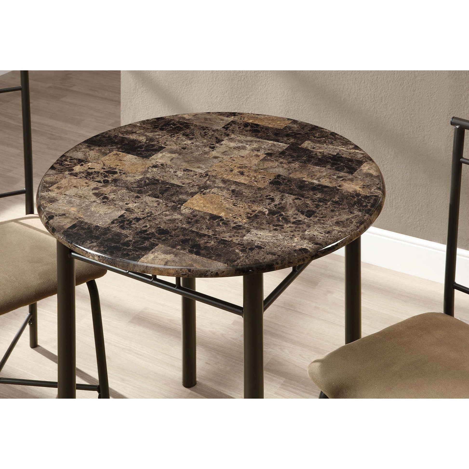 HomeRoots 64" X 64" X 101" Cappuccino Beige Brown Metal Foam Microfiber Dining Set in Set of Three