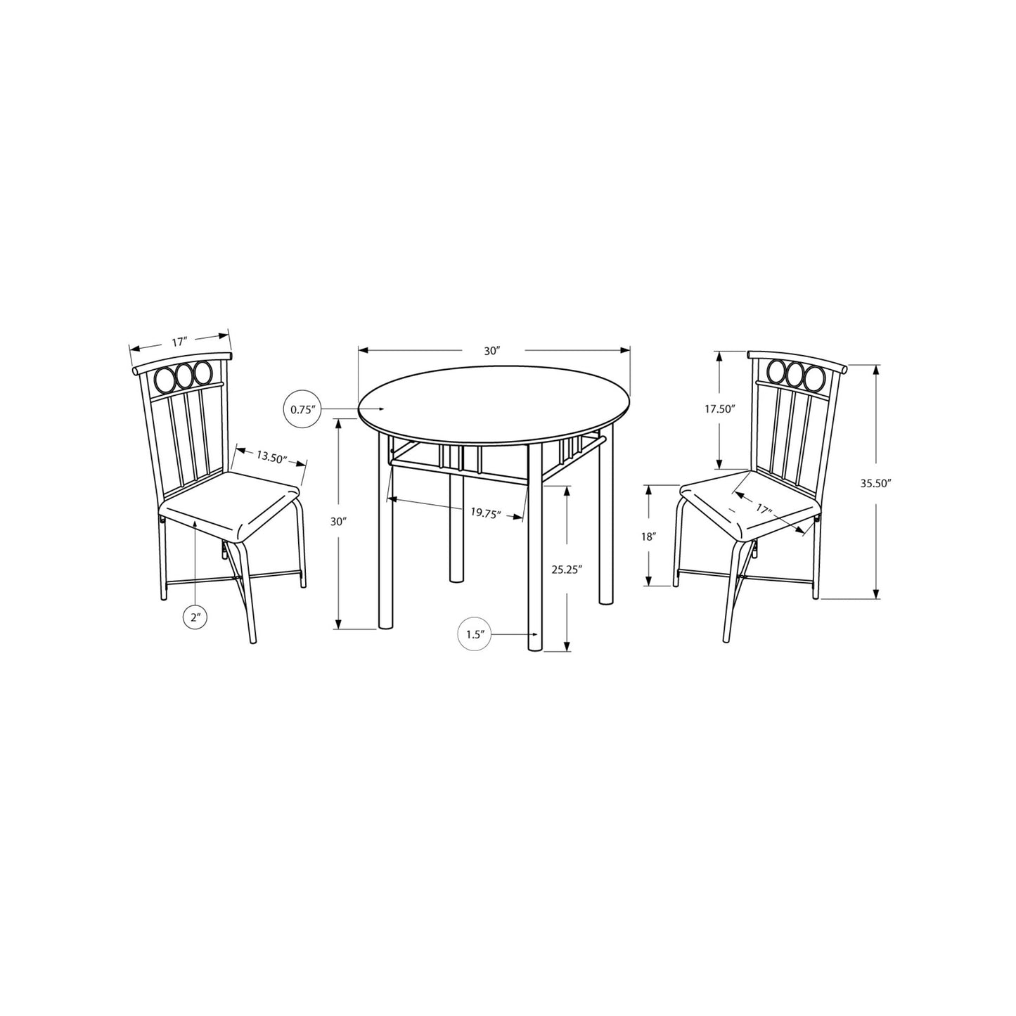 HomeRoots 64" X 64" X 101" Cappuccino Beige Brown Metal Foam Microfiber Dining Set in Set of Three
