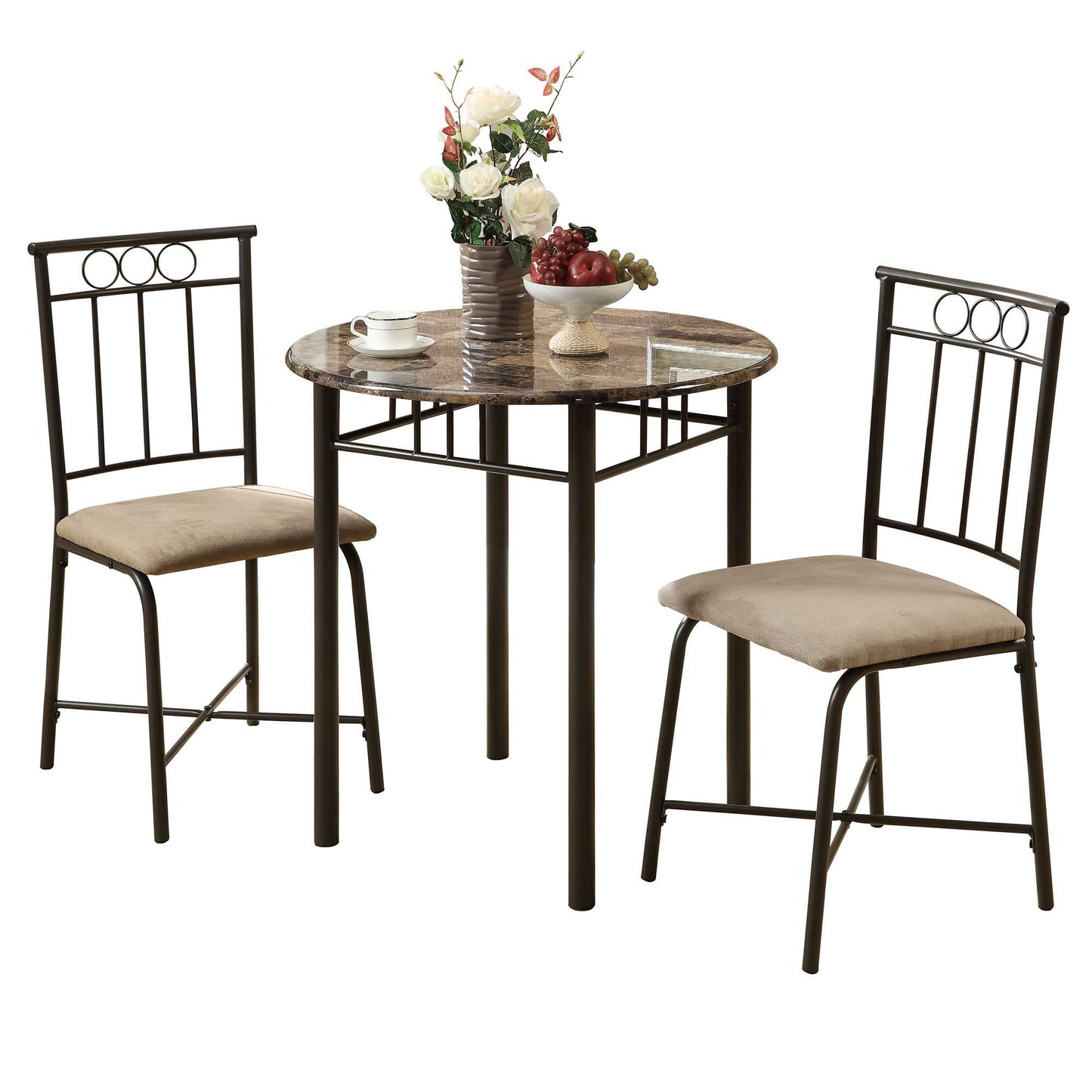 HomeRoots 64" X 64" X 101" Cappuccino Beige Brown Metal Foam Microfiber Dining Set in Set of Three