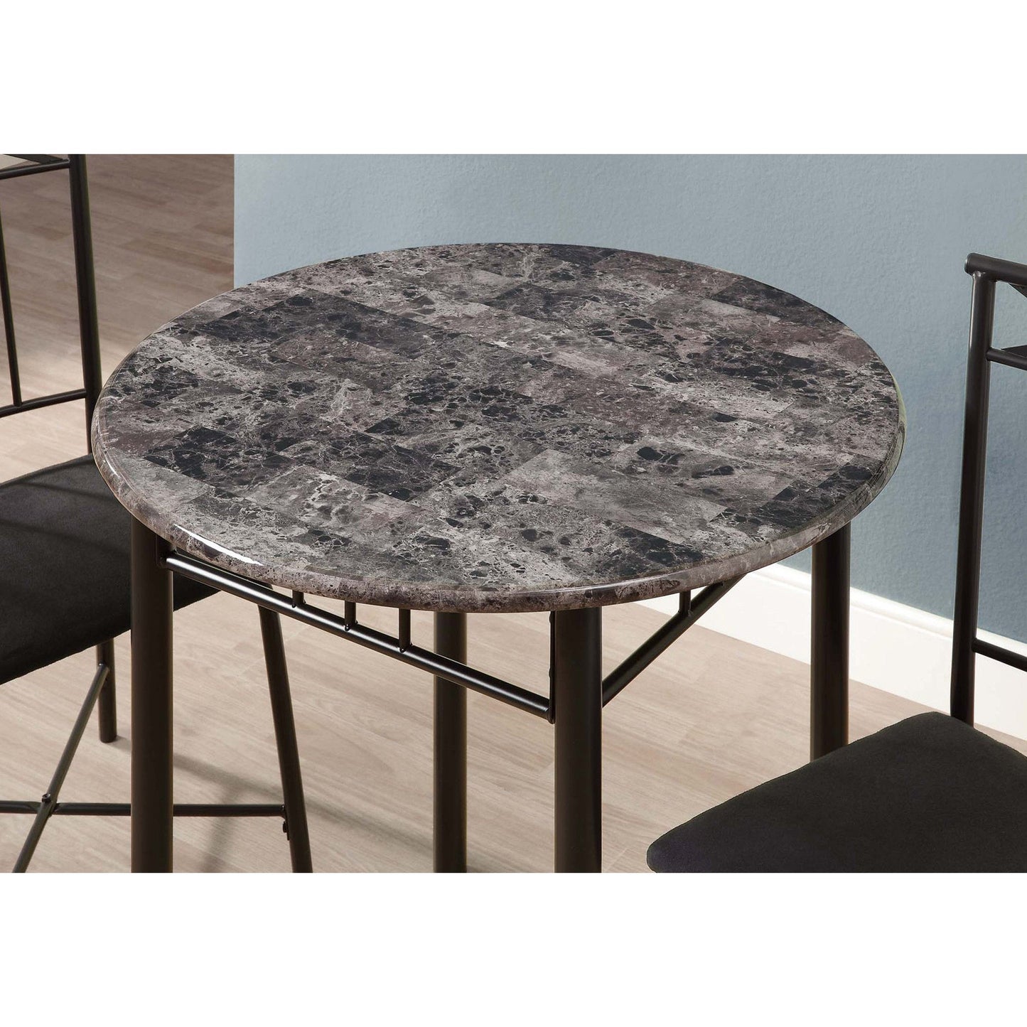 HomeRoots 64" X 64" X 101" Metal Foam Microfiber 3Pcs Dining Set in Grey and Black Finish
