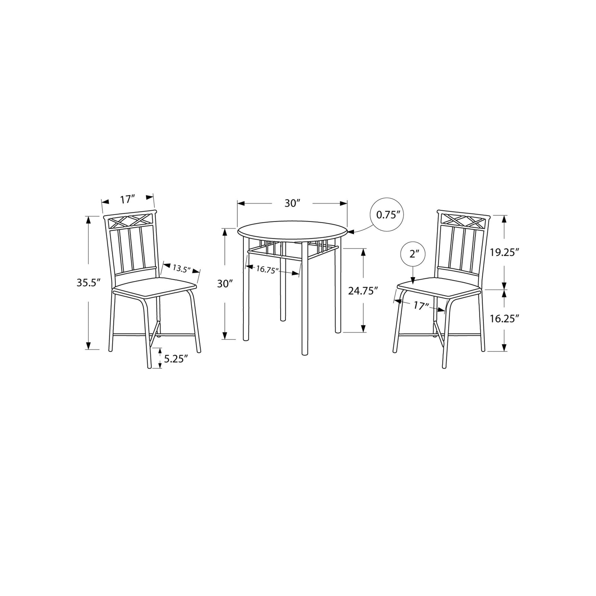 HomeRoots 64" X 64" X 101" Metal Foam Microfiber 3Pcs Dining Set in Grey and Black Finish