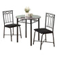 HomeRoots 64" X 64" X 101" Metal Foam Microfiber 3Pcs Dining Set in Grey and Black Finish