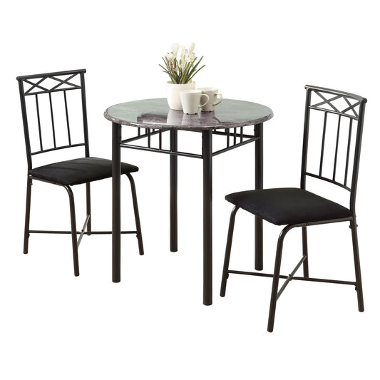 HomeRoots 64" X 64" X 101" Metal Foam Microfiber 3Pcs Dining Set in Grey and Black Finish