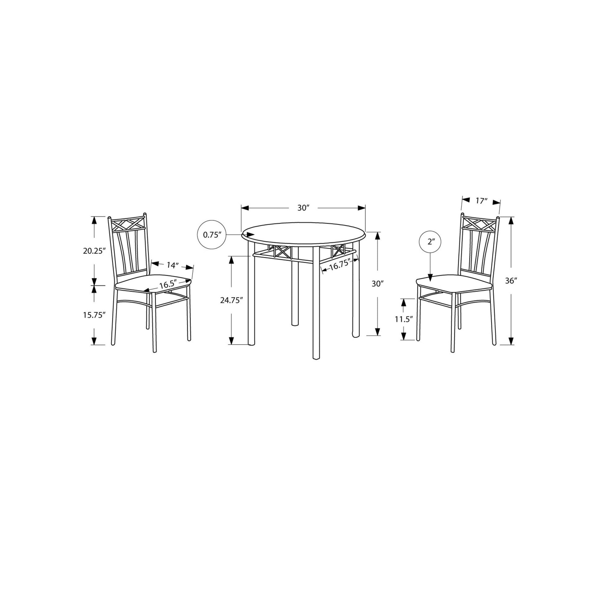 HomeRoots 64" X 64" X 102" Cappuccino and Silver Metal Dining Set in Set of Three