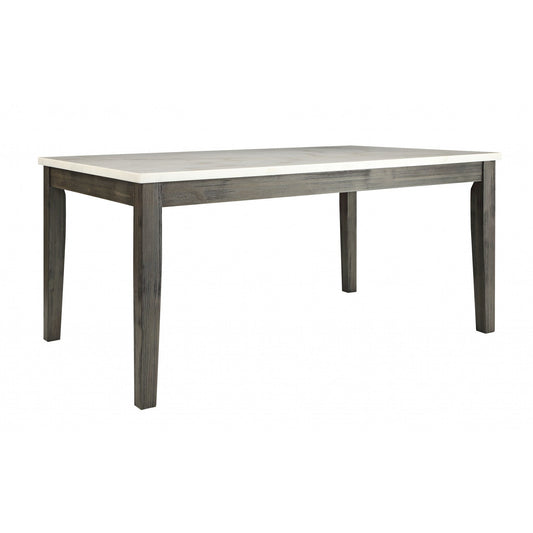 HomeRoots 64" x 38" x 30" Dining Table In White Marble And Gray Oak Finish