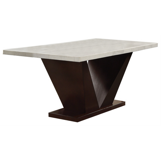 HomeRoots 65" Contemporary Dining Table White Marble And Walnut Finish