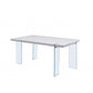 HomeRoots 66" x 38" x 30" Dining Table With White High Gloss and Clear Glass Finish