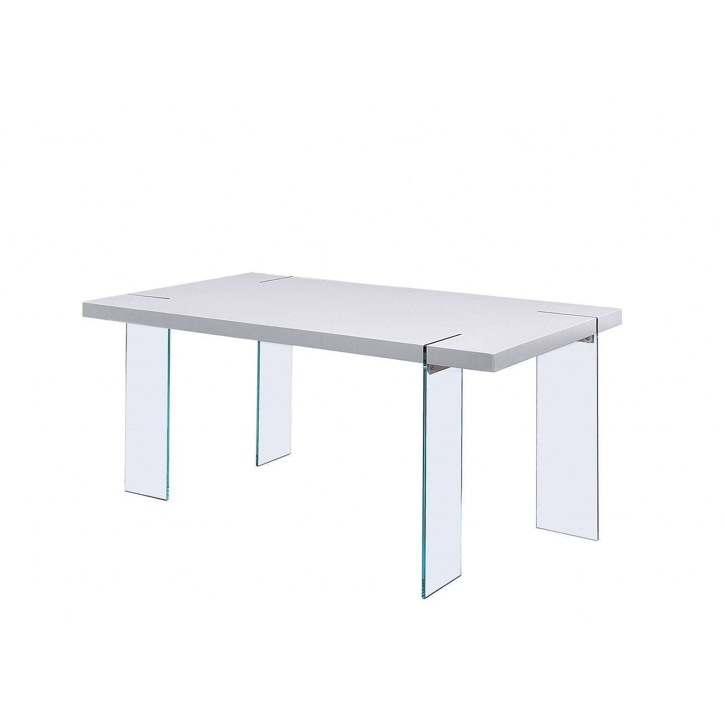 HomeRoots 66" x 38" x 30" Dining Table With White High Gloss and Clear Glass Finish