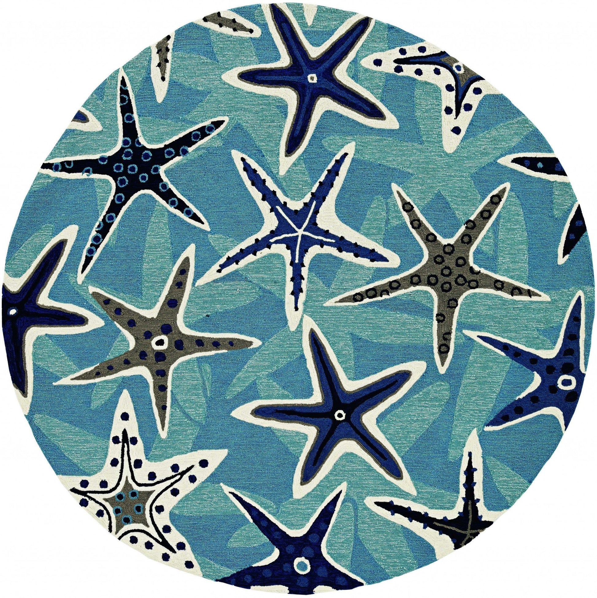 HomeRoots 66 x 66 Ivory Blue Polyester Rug
