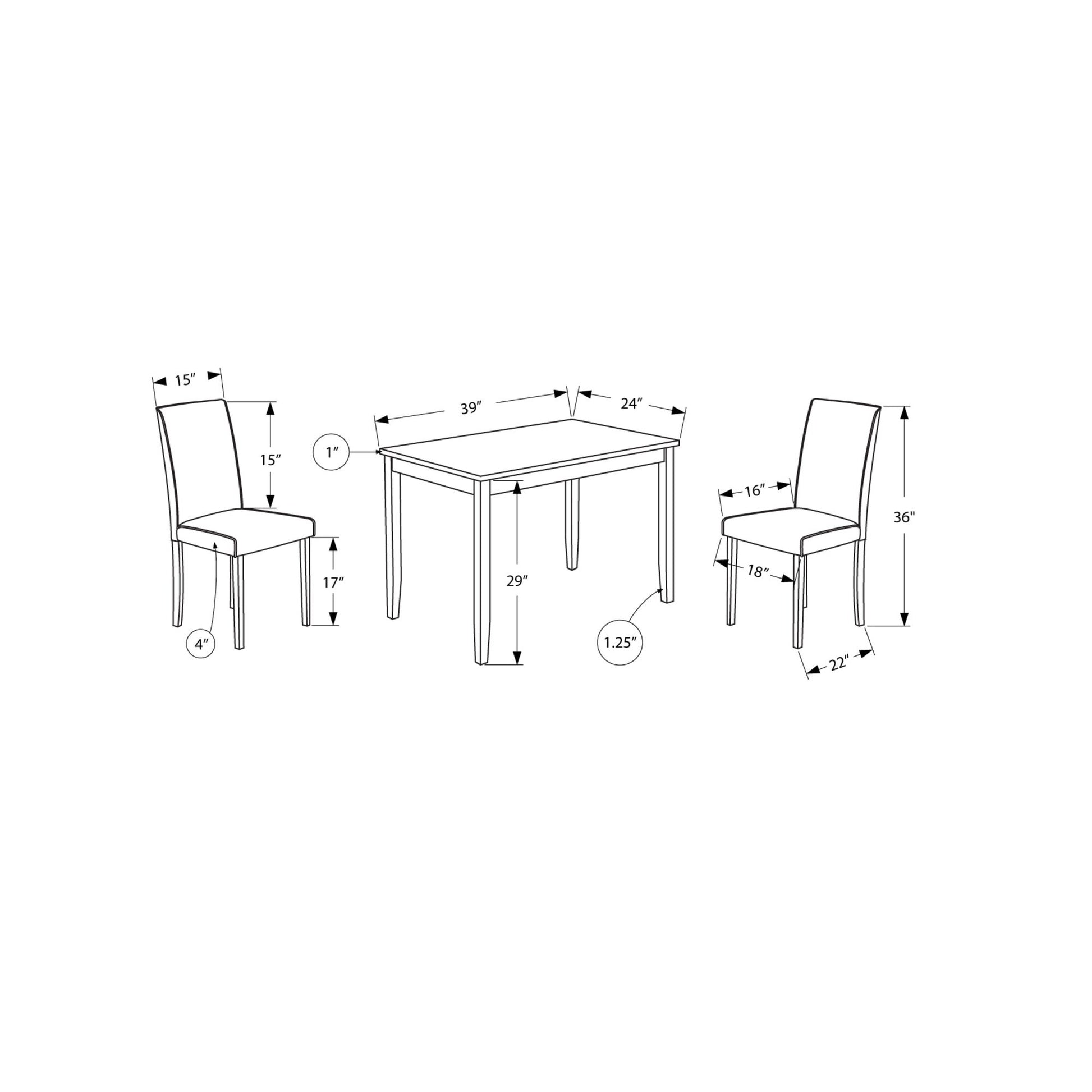 HomeRoots 68" X 75" X 102" Cappuccino Solid Wood Foam Veneer Leatherlook Dining in Set of Three