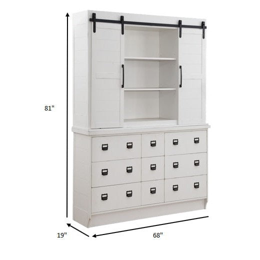 HomeRoots 68" x 19" x 81" Hutch And Buffet In Antique White Finish