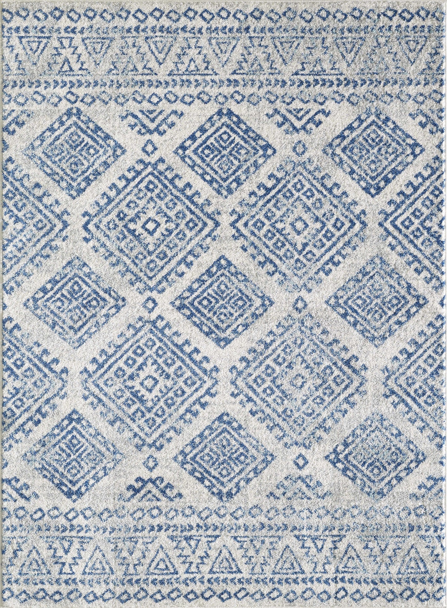 HomeRoots 7' Ivory Blue Machine Woven Distressed Geometric Indoor Runner Rug