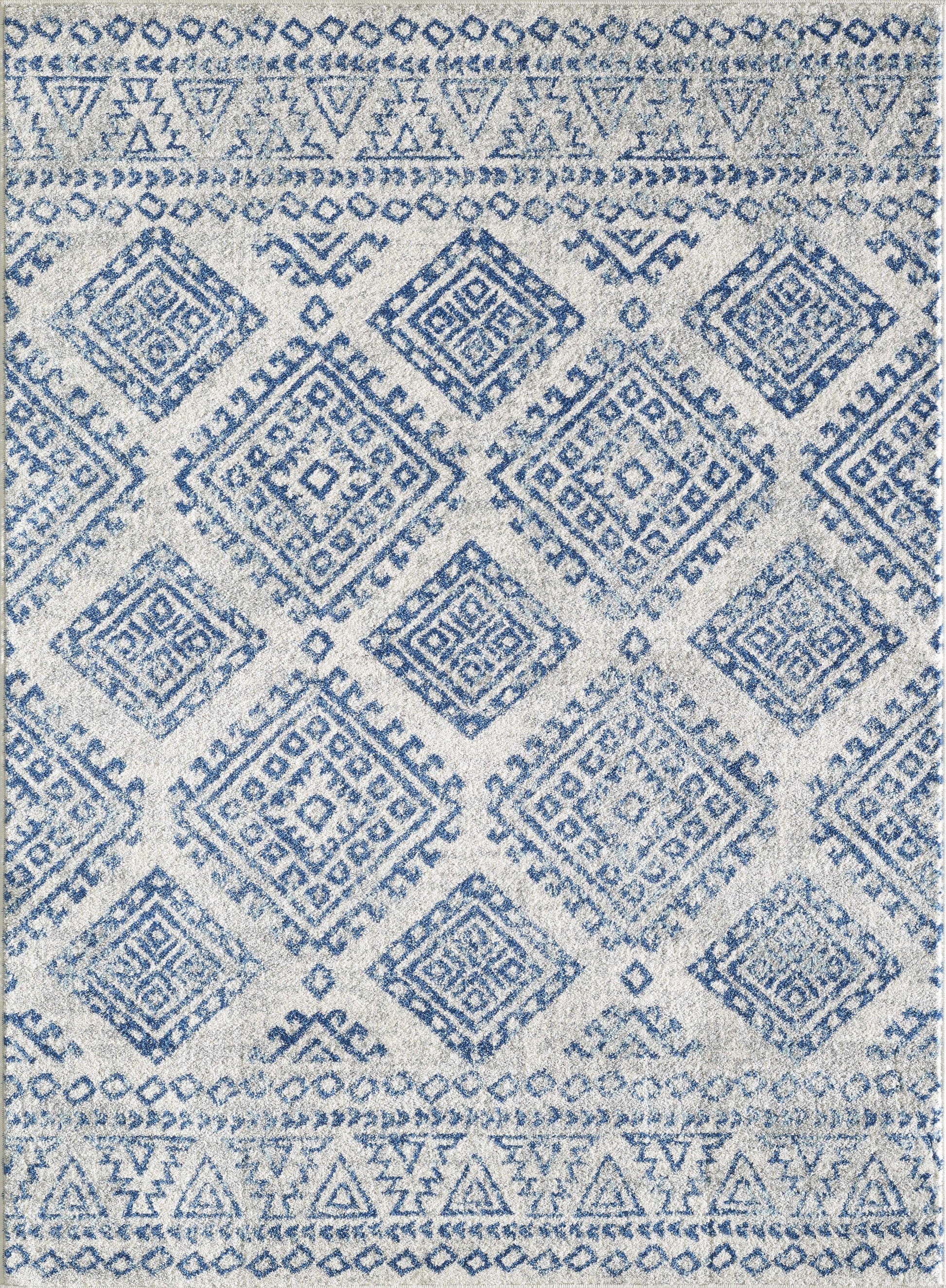 HomeRoots 7' Ivory Blue Machine Woven Distressed Geometric Indoor Runner Rug