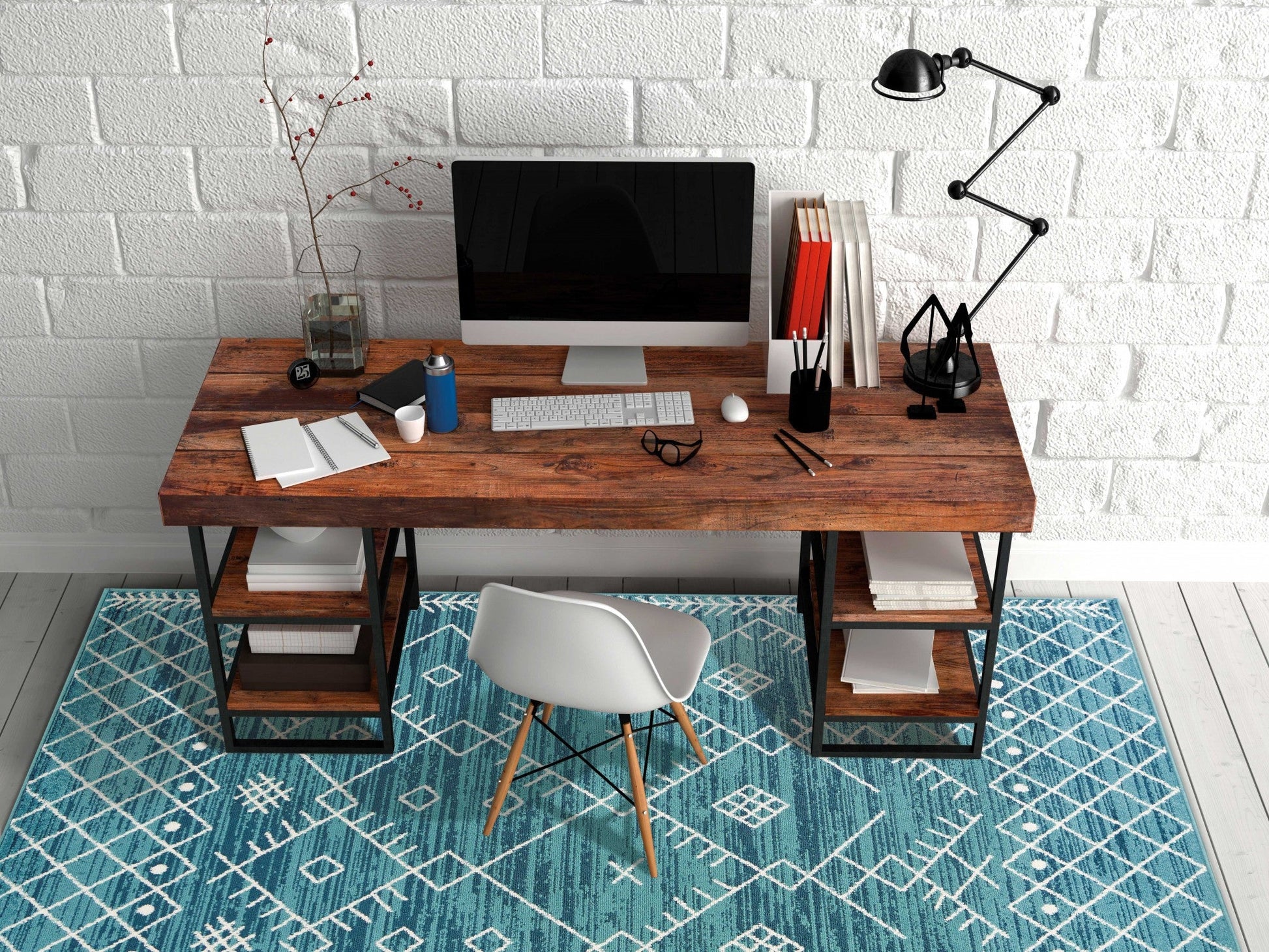 HomeRoots 7' Ocean Blue Machine Woven Geometric Tribal Indoor Runner Rug