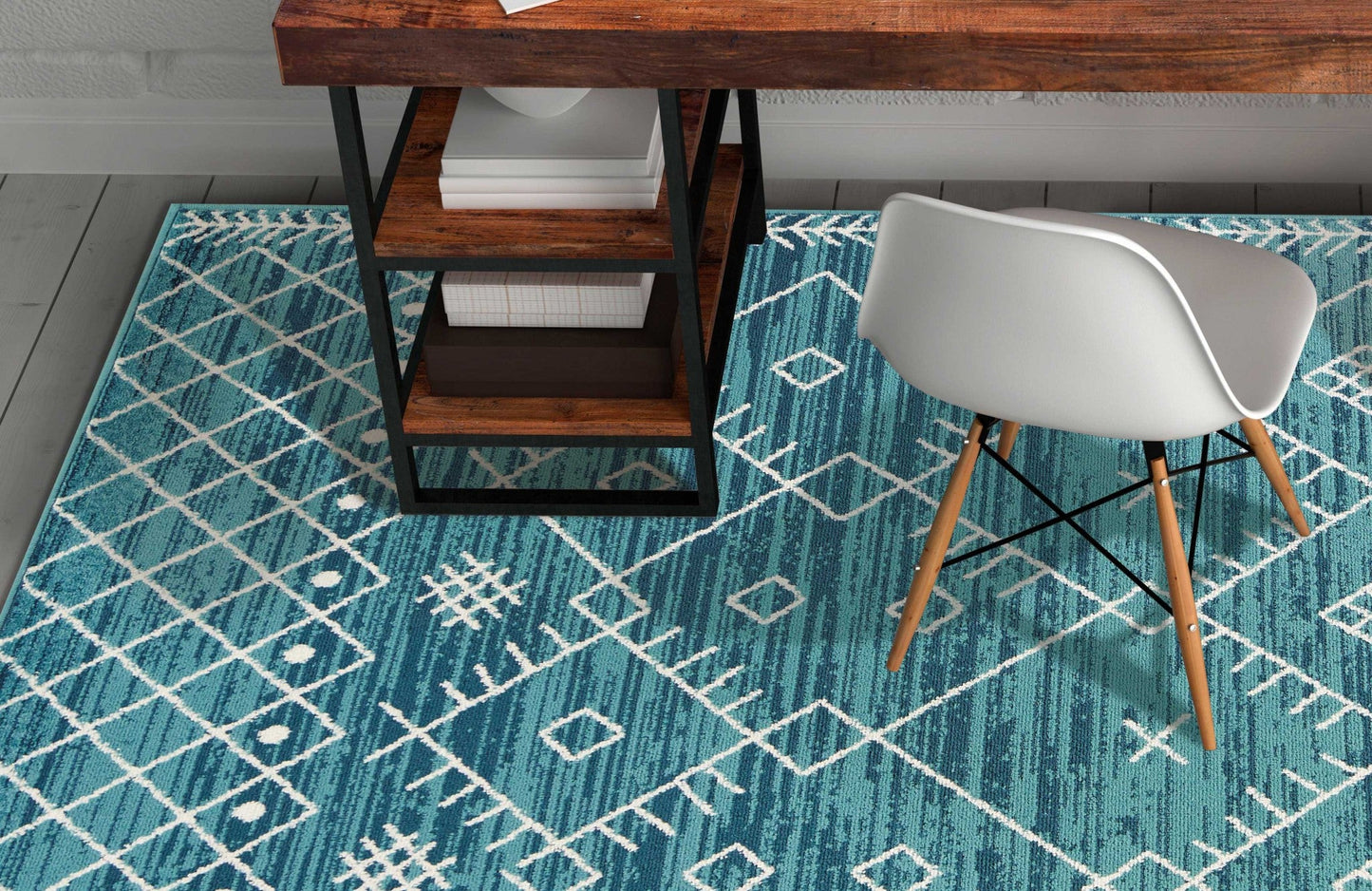 HomeRoots 7' Ocean Blue Machine Woven Geometric Tribal Indoor Runner Rug