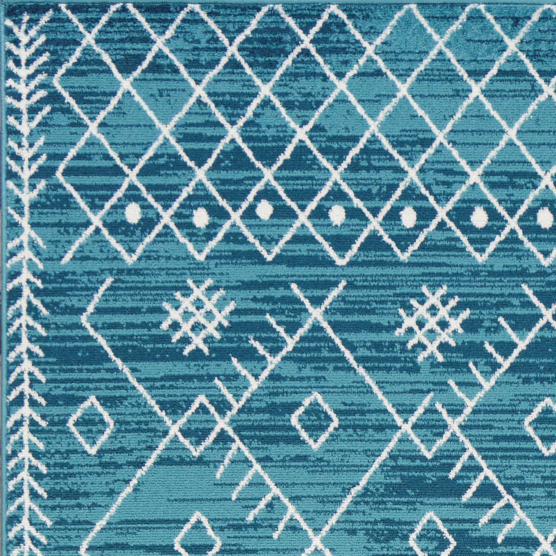HomeRoots 7' Ocean Blue Machine Woven Geometric Tribal Indoor Runner Rug