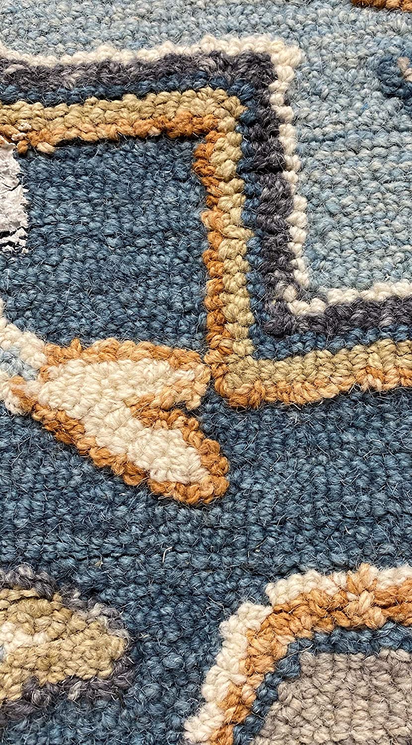 HomeRoots 7' Round Blue Traditional Medallion Area Rug