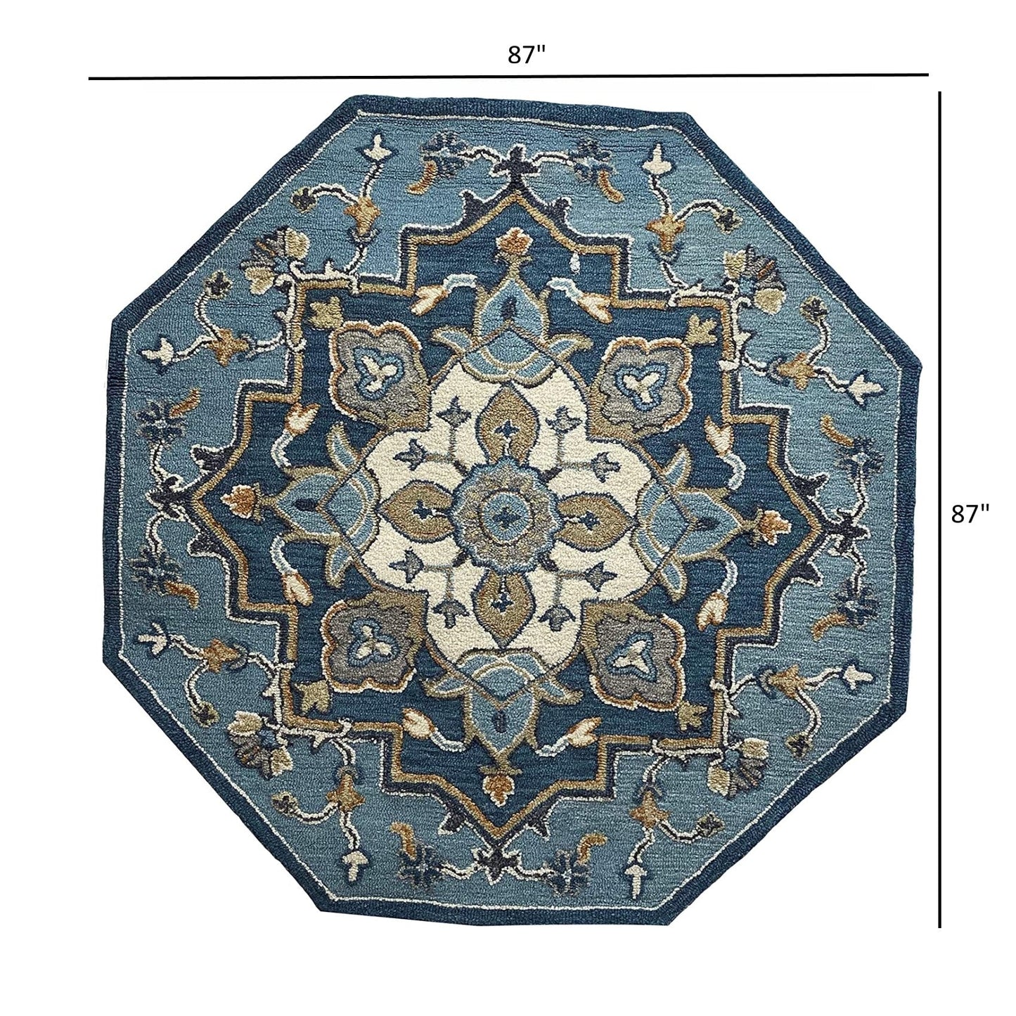 HomeRoots 7' Round Blue Traditional Medallion Area Rug