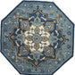 HomeRoots 7' Round Blue Traditional Medallion Area Rug