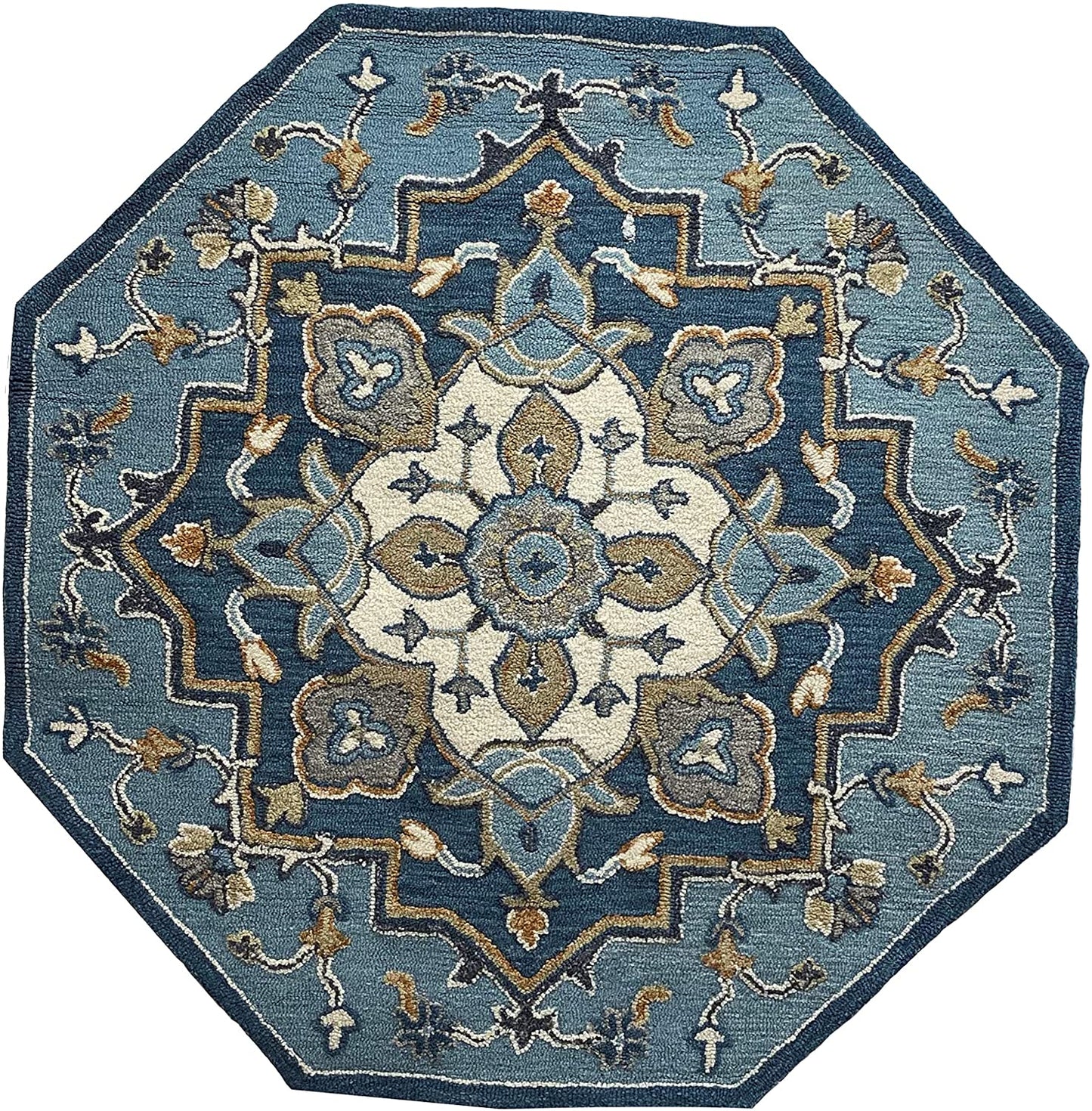HomeRoots 7' Round Blue Traditional Medallion Area Rug