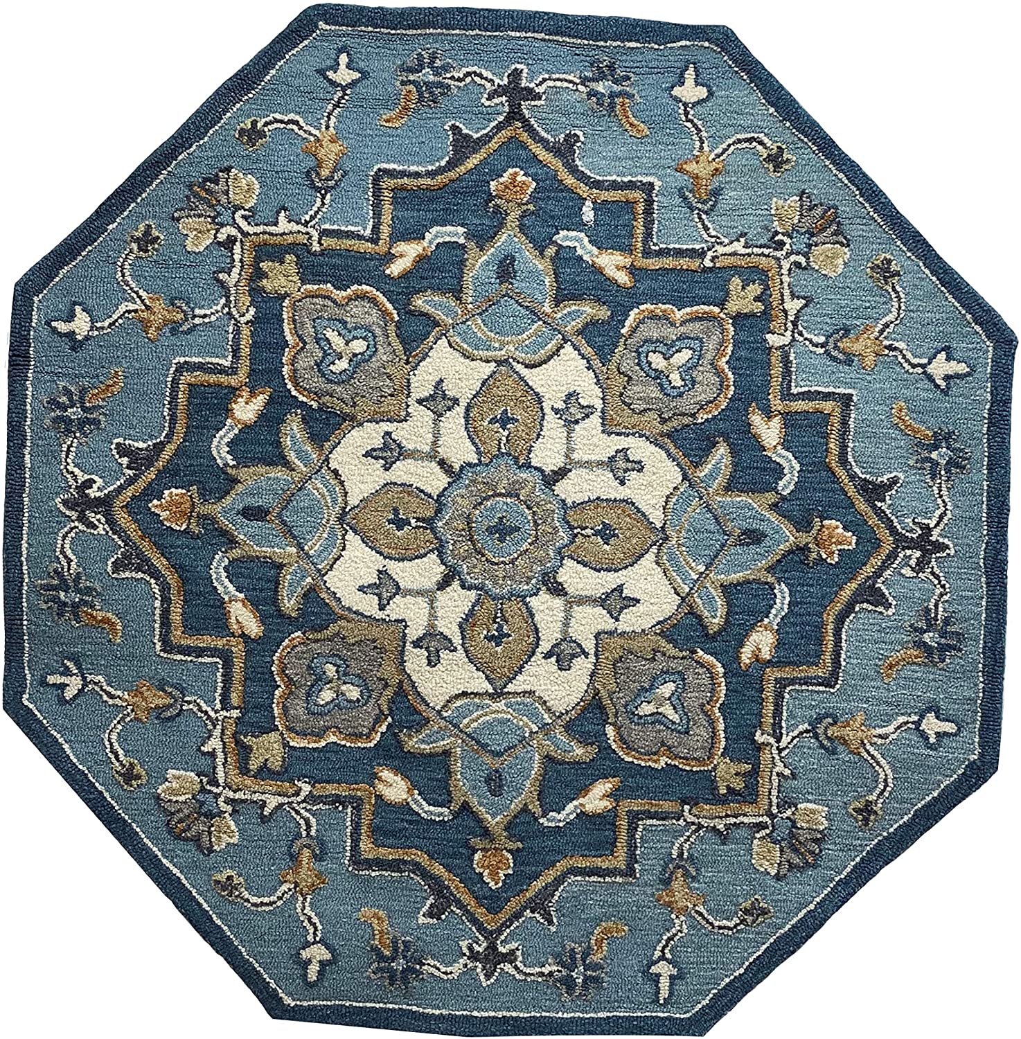 HomeRoots 7' Round Blue Traditional Medallion Area Rug