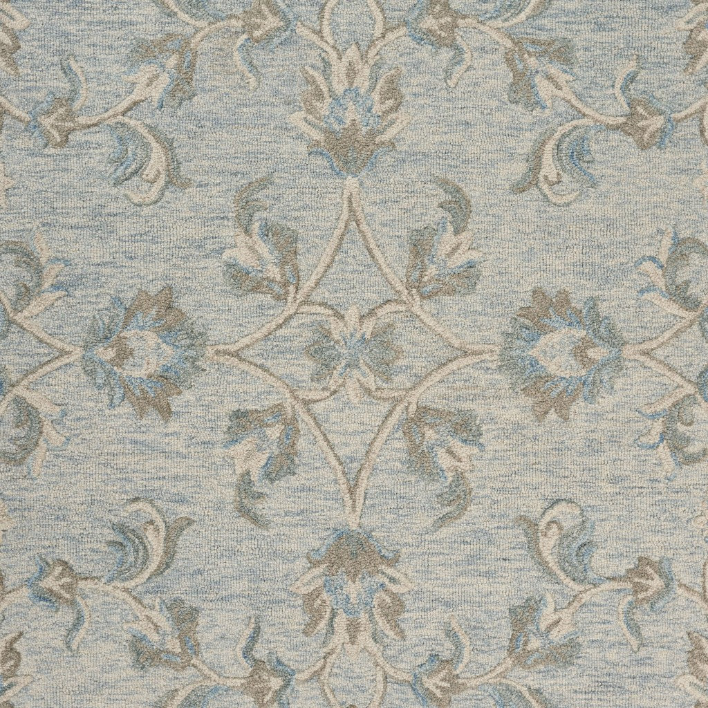 HomeRoots 7' Round Blue and Cream Filigree Area Rug