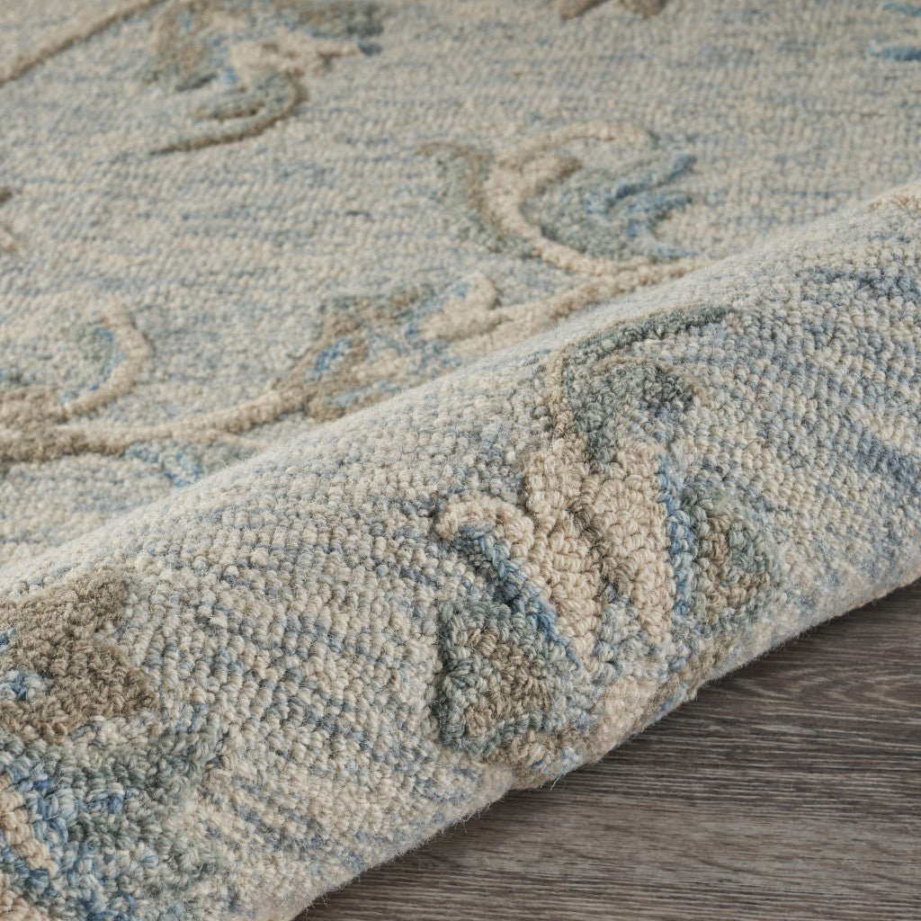 HomeRoots 7' Round Blue and Cream Filigree Area Rug
