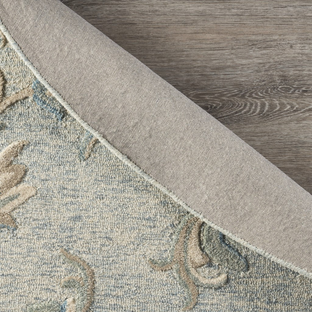 HomeRoots 7' Round Blue and Cream Filigree Area Rug