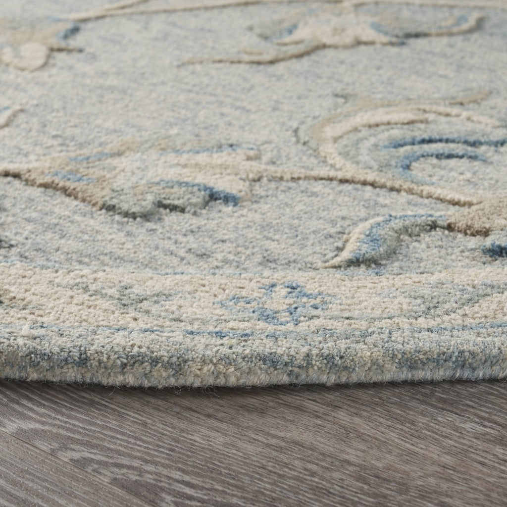HomeRoots 7' Round Blue and Cream Filigree Area Rug