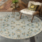 HomeRoots 7' Round Blue and Cream Filigree Area Rug
