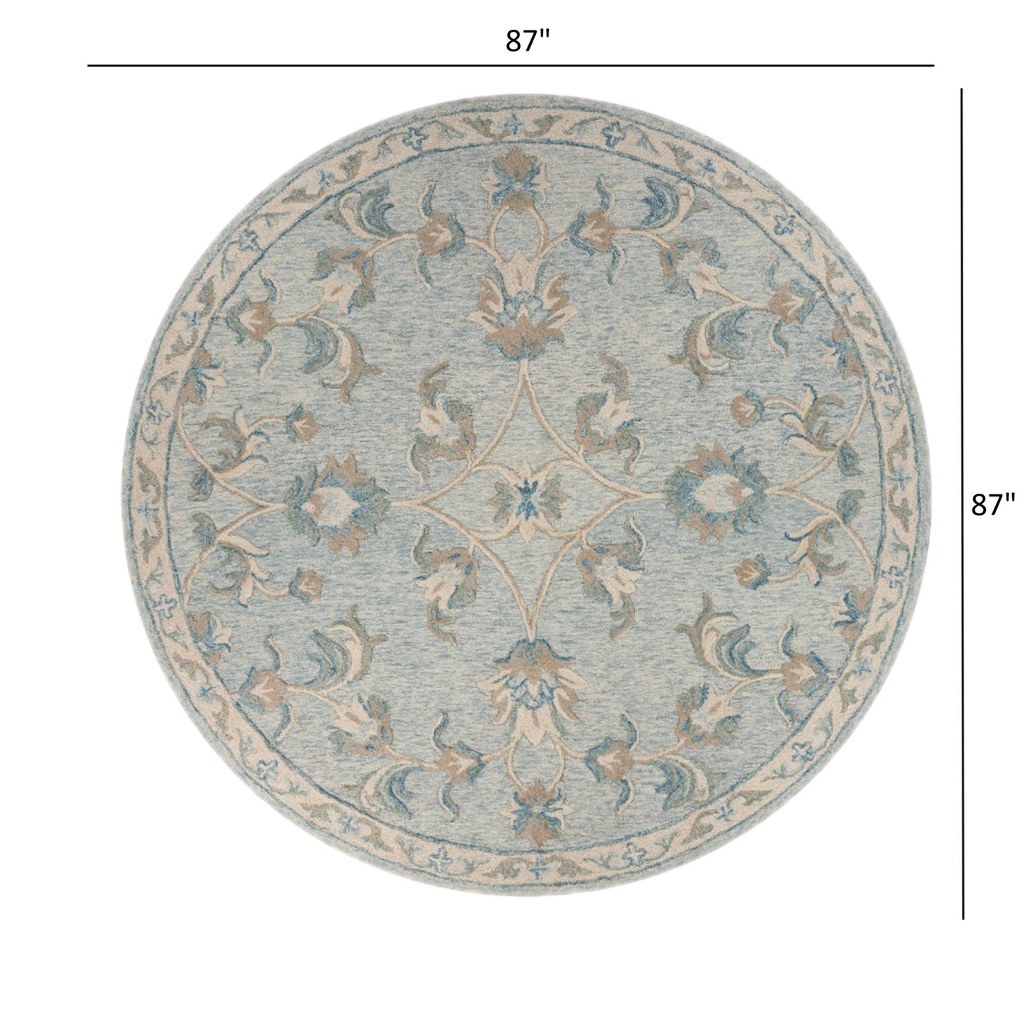 HomeRoots 7' Round Blue and Cream Filigree Area Rug