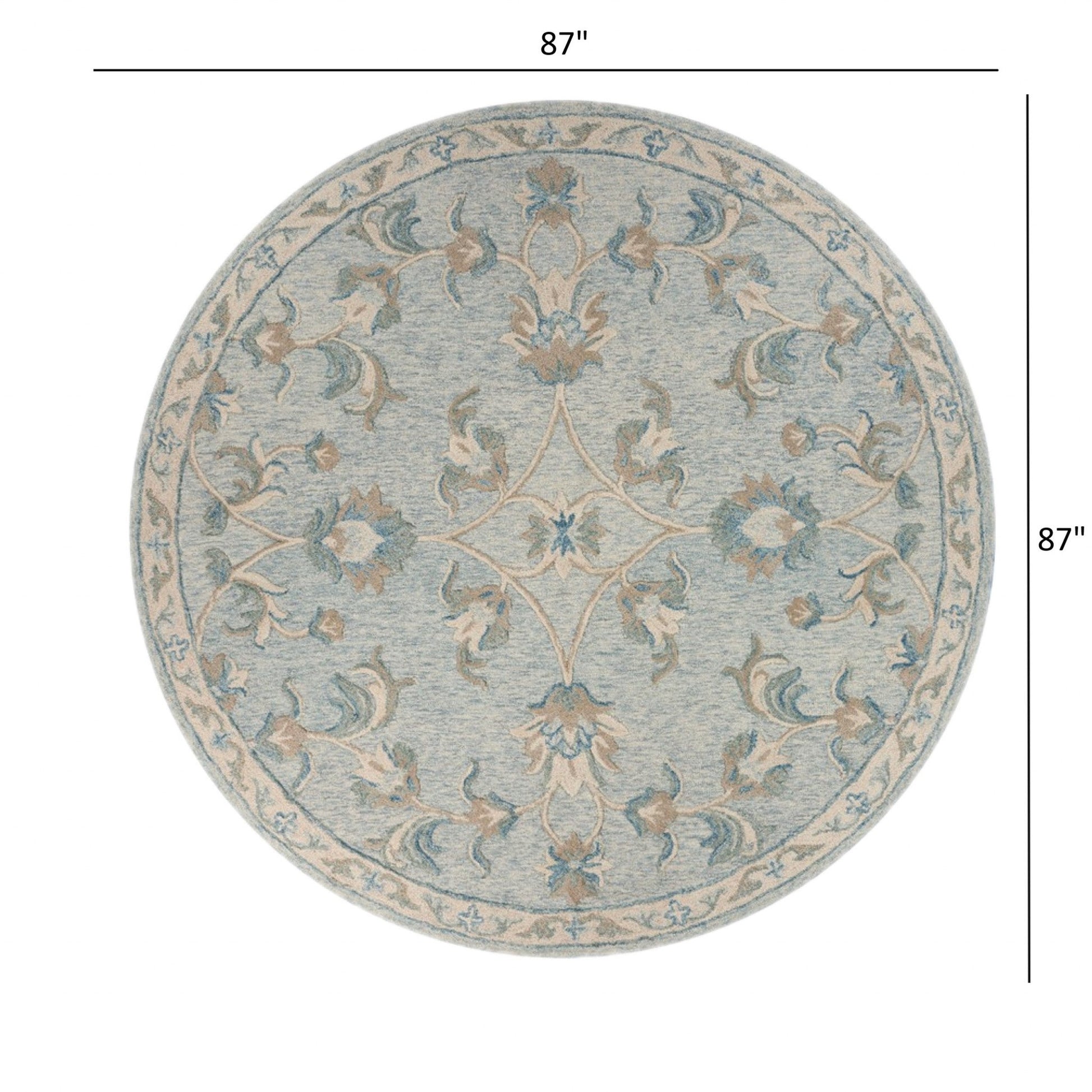 HomeRoots 7' Round Blue and Cream Filigree Area Rug