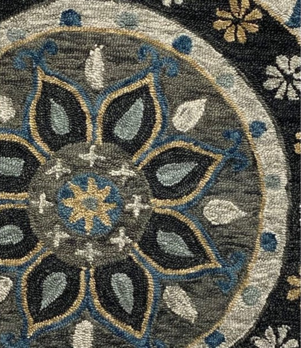 HomeRoots 7' Round Gray Border Floral Medallion Area Rug