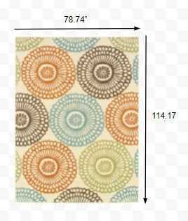 HomeRoots 7’ x 10’ Beige and Blue Medallion Indoor Outdoor Area Rug