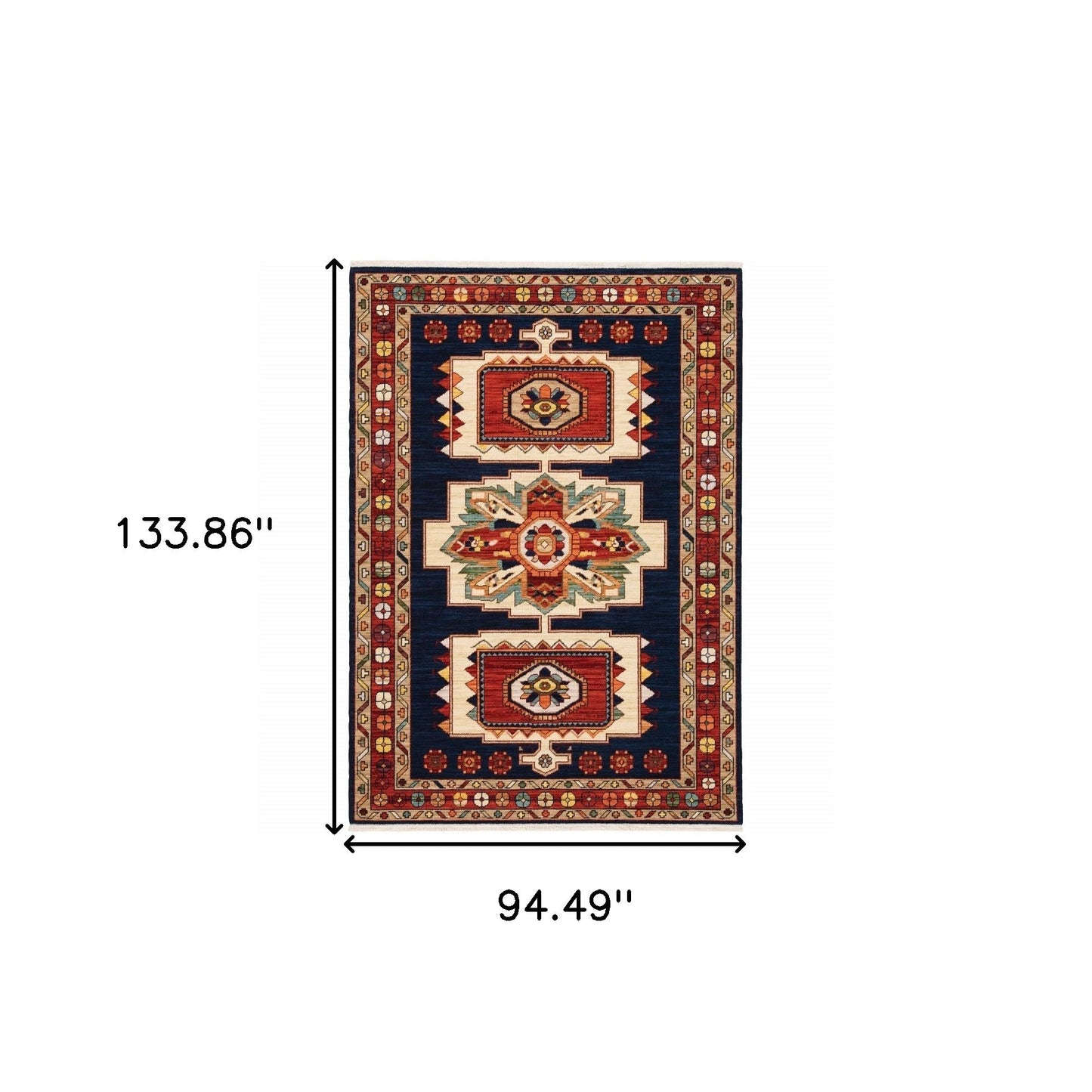 HomeRoots 7' x 10' Blue Red Machine Woven Medallions Indoor Area Rug